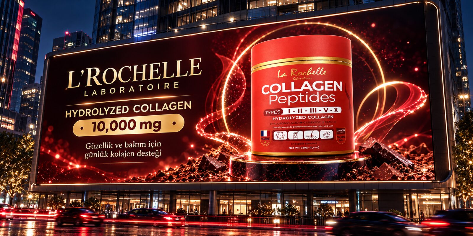 L’Rochelle Laboratoire Hydrolyzed Collagen 10.000 mg 3D billboard reklam görseli